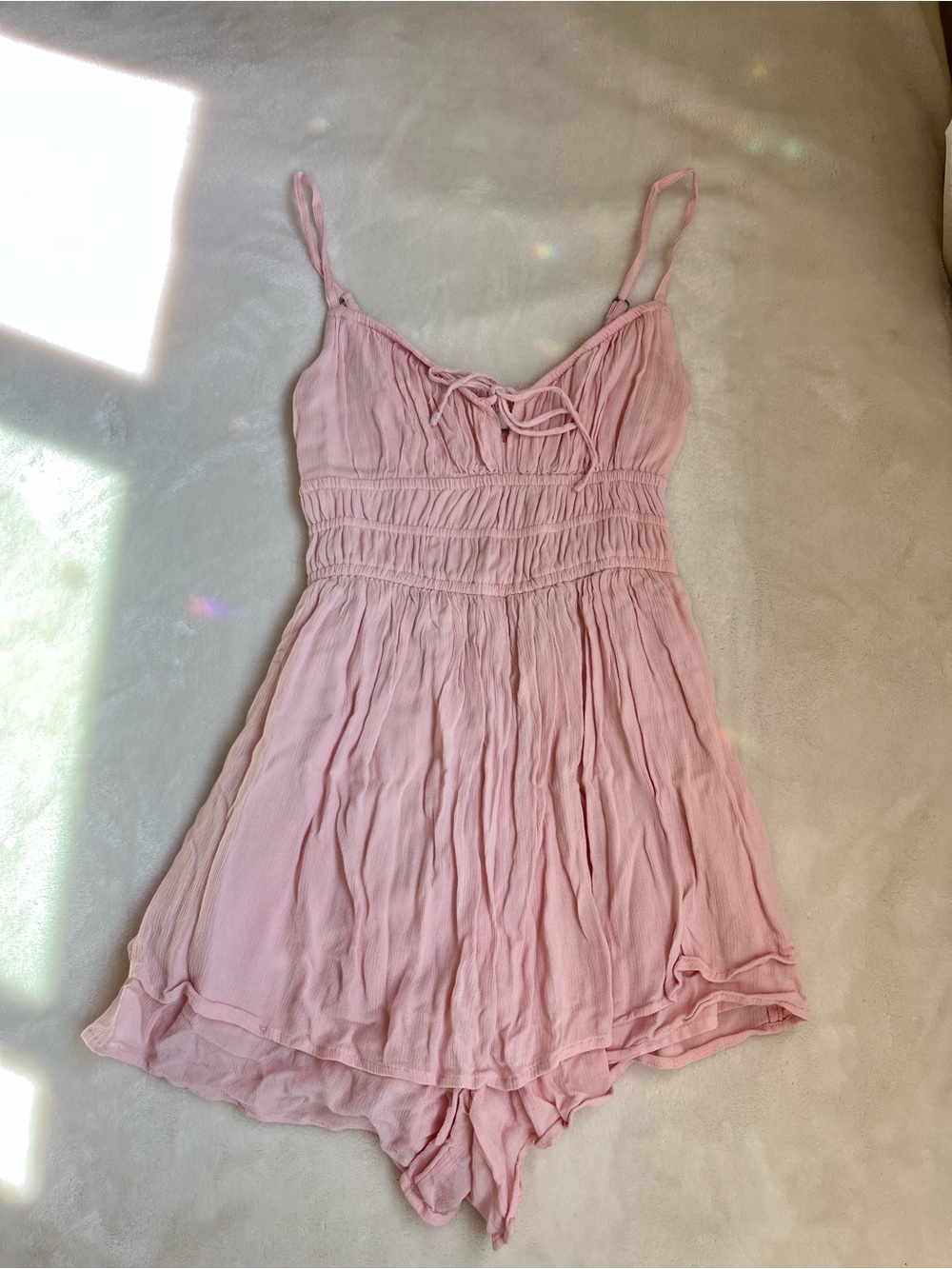 Hollister Blush Pink Smocked Spaghetti-Strap Romper